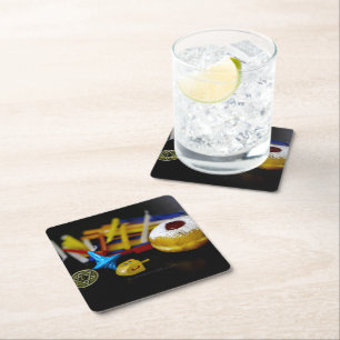 SlipperyJoe Hanukkah symbolic still life holiday e Square Paper Coaster