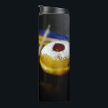 SlipperyJoe Hanukkah symbolic still life holiday e Thermal Tumbler<br><div class="desc">SlipperyJoe Hanukkah symbolic still life holiday essence vibrant meaningful objects colourful slender pile menorah candles artistic red blue yellow and white sufganiyah doughnut classic jelly-filled commemorate miracle of the oil dreidels metallic gold glossy blue Hebrew great miracle happened there metallic pewter star of David medallion light resilience community themes spiritual...</div>