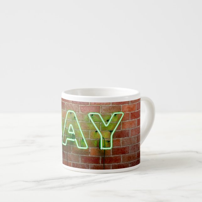 SlipperyJoe illuminated gay neon sign bright vivid Espresso Cup (Front Right)
