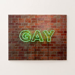 SlipperyJoe illuminated gay neon sign bright vivid Jigsaw Puzzle