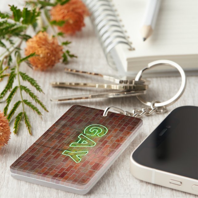 SlipperyJoe illuminated gay neon sign bright vivid Key Ring (Front Right)