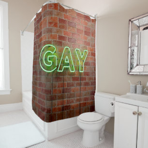 SlipperyJoe illuminated gay neon sign bright vivid Shower Curtain