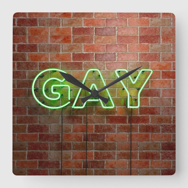 SlipperyJoe illuminated gay neon sign bright vivid Square Wall Clock (Front)