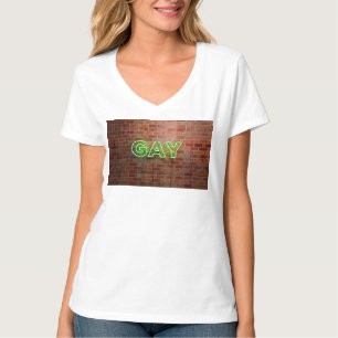 SlipperyJoe illuminated gay neon sign bright vivid T-Shirt