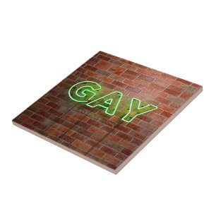 SlipperyJoe illuminated gay neon sign bright vivid Tile