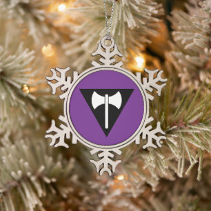 SlipperyJoe lesbian pride flag powerful gay femini Snowflake Pewter Christmas Ornament