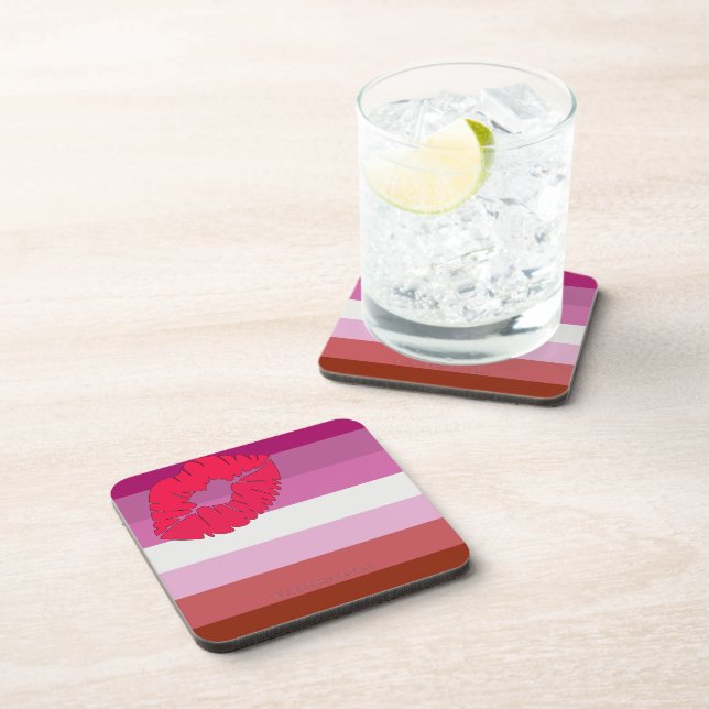 SlipperyJoe lipstick lesbian pride flag feminine c Coaster (Right Side)