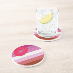 SlipperyJoe lipstick lesbian pride flag feminine c Coaster