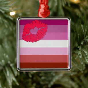 SlipperyJoe lipstick lesbian pride flag feminine c Metal Tree Decoration