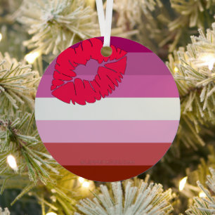 SlipperyJoe lipstick lesbian pride flag feminine c Metal Tree Decoration