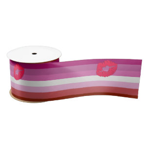 SlipperyJoe lipstick lesbian pride flag feminine c Satin Ribbon