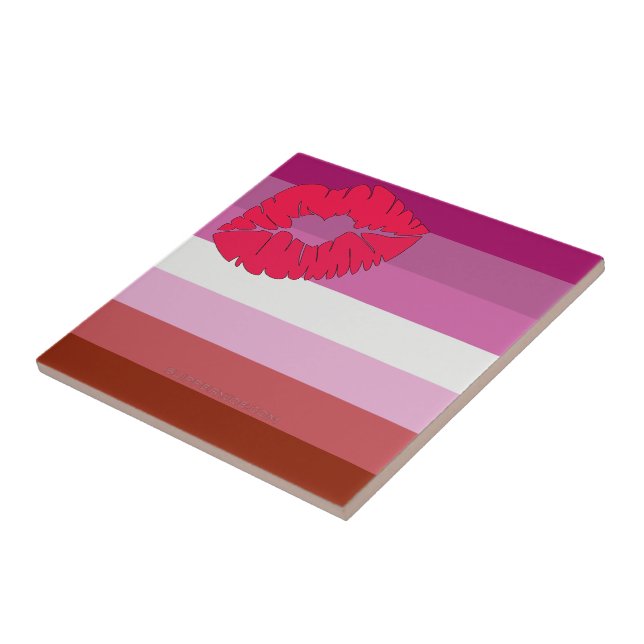 SlipperyJoe lipstick lesbian pride flag feminine c Tile (Side)