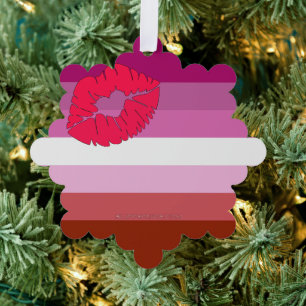 SlipperyJoe lipstick lesbian pride flag feminine c Tree Decoration Card