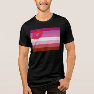 SlipperyJoe lipstick lesbian pride flag feminine c Tri-Blend Shirt