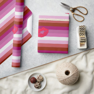 SlipperyJoe lipstick lesbian pride flag feminine c Wrapping Paper