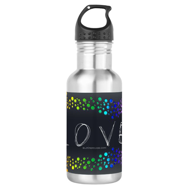 SlipperyJoe love bubbles red orange yellow green c 532 Ml Water Bottle (Front)