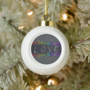 SlipperyJoe love bubbles red orange yellow green c Ceramic Ball Christmas Ornament