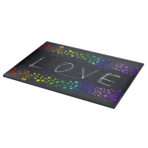 SlipperyJoe love bubbles red orange yellow green c Cutting Board