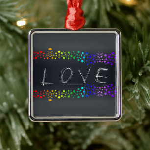 SlipperyJoe love bubbles red orange yellow green c Metal Tree Decoration