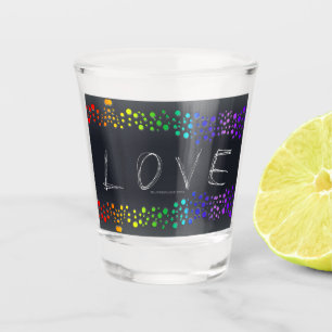 SlipperyJoe love bubbles red orange yellow green c Shot Glass