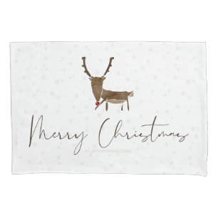 SlipperyJoe Merry Christmas reindeer red-nose antl Pillowcase