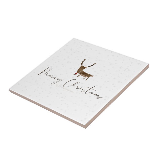SlipperyJoe Merry Christmas reindeer red-nose antl Tile (Side)