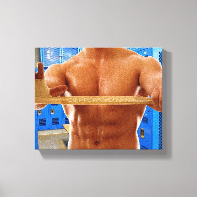 SlipperyJoe muscular man abs locker room tiled flo Canvas Print (Front)
