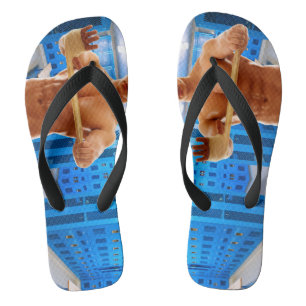 SlipperyJoe muscular man abs locker room tiled flo Jandals
