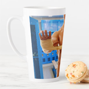 SlipperyJoe muscular man abs locker room tiled flo Latte Mug