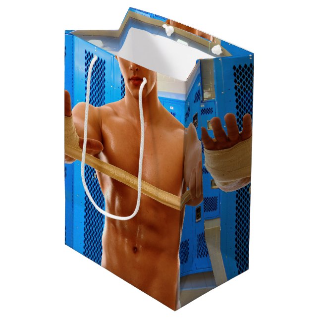 SlipperyJoe muscular man abs locker room tiled flo Medium Gift Bag (Front Angled)