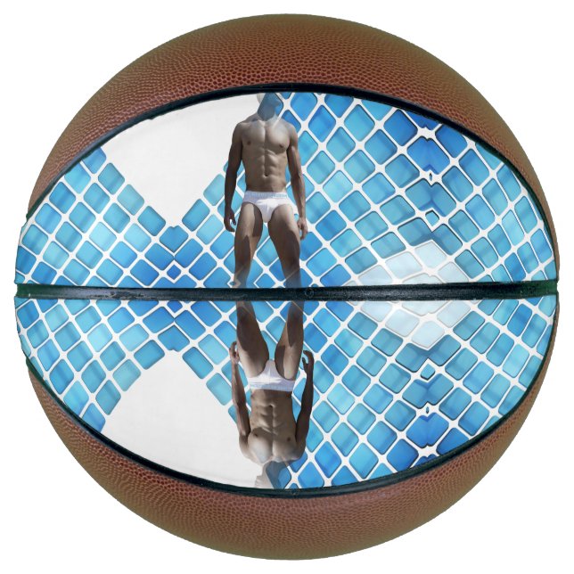 SlipperyJoe muscular man six-pack abs male white u Basketball (Front)