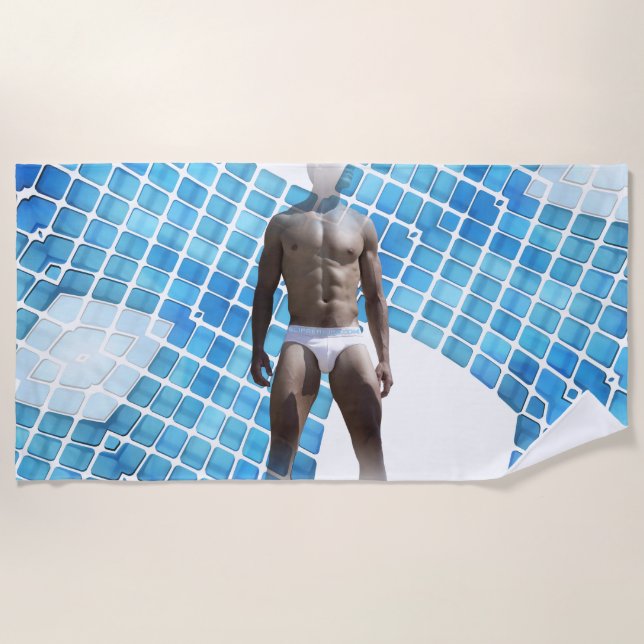 SlipperyJoe muscular man six-pack abs male white u Beach Towel (Front)