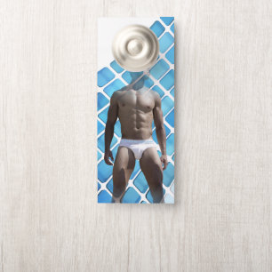 SlipperyJoe muscular man six-pack abs male white u Door Hanger