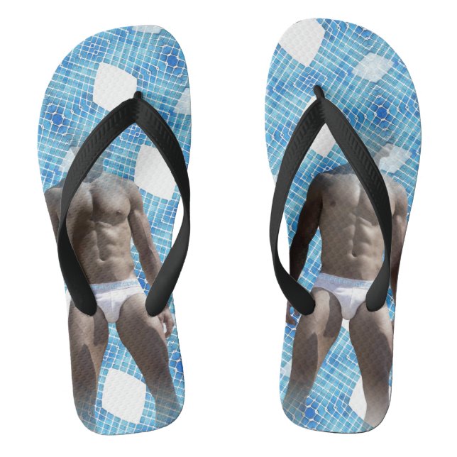 SlipperyJoe muscular man six-pack abs male white u Jandals (Footbed)