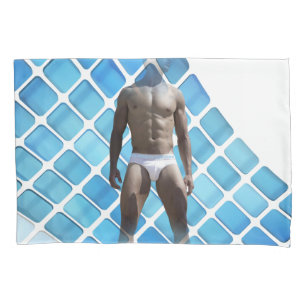 SlipperyJoe muscular man six-pack abs male white u Pillowcase