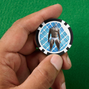 SlipperyJoe muscular man six-pack abs male white u Poker Chips