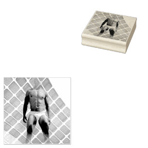 SlipperyJoe muscular man six-pack abs male white u Rubber Stamp