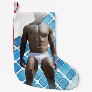 SlipperyJoe muscular man six-pack abs male white u Small Christmas Stocking