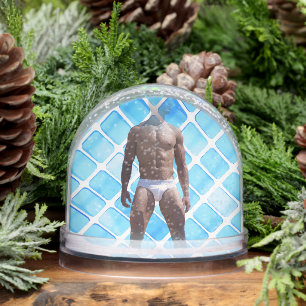 SlipperyJoe muscular man six-pack abs male white u Snowglobe
