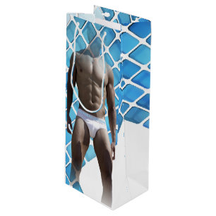 SlipperyJoe muscular man six-pack abs male white u Wine Gift Bag