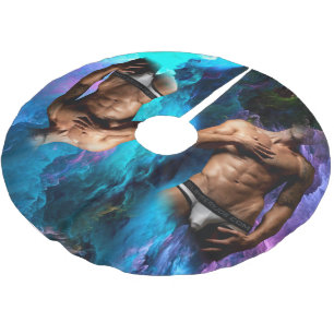 SlipperyJoe muscular man underwear bulge vibrant h Brushed Polyester Tree Skirt