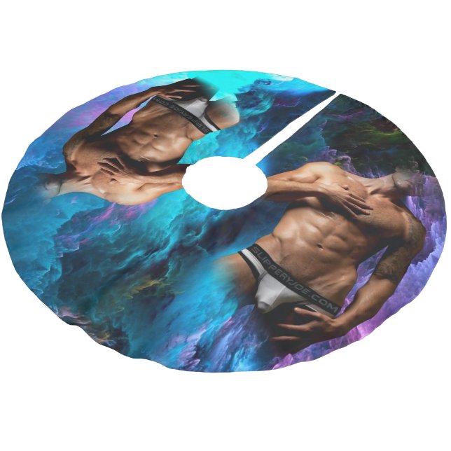SlipperyJoe muscular man underwear bulge vibrant h Brushed Polyester Tree Skirt (Angled)