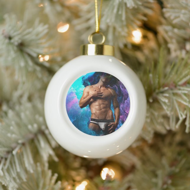 SlipperyJoe muscular man underwear bulge vibrant h Ceramic Ball Christmas Ornament (Tree)