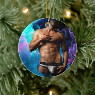 SlipperyJoe muscular man underwear bulge vibrant h Ceramic Tree Decoration