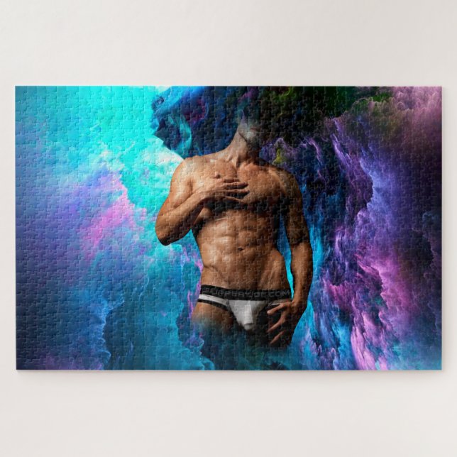 SlipperyJoe muscular man underwear bulge vibrant h Jigsaw Puzzle (Horizontal)