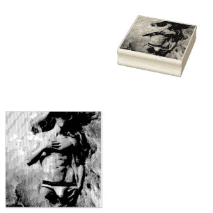 SlipperyJoe muscular man underwear bulge vibrant h Rubber Stamp