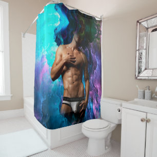 SlipperyJoe muscular man underwear bulge vibrant h Shower Curtain
