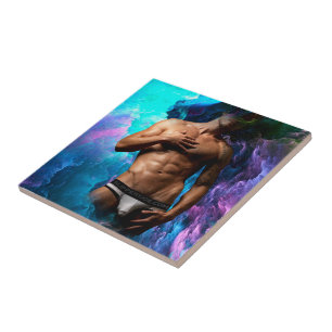 SlipperyJoe muscular man underwear bulge vibrant h Tile