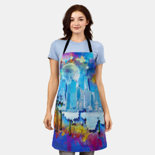 SlipperyJoe NYC graffiti moon surrounded swirling Apron