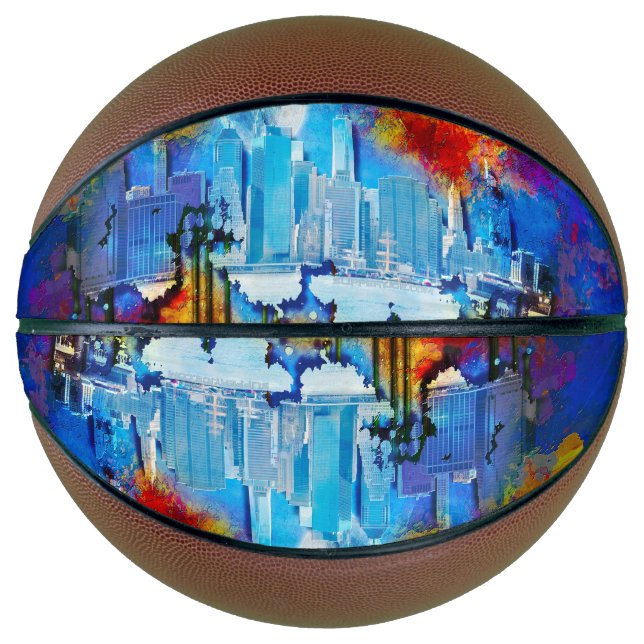 SlipperyJoe NYC graffiti moon surrounded swirling  Basketball (Front)
